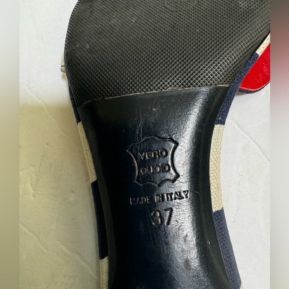 Moschino Vintage Y2K Poppy Floral Striped Kitten Heel Mules Slides Sandals Shoe - Picture 15 of 16